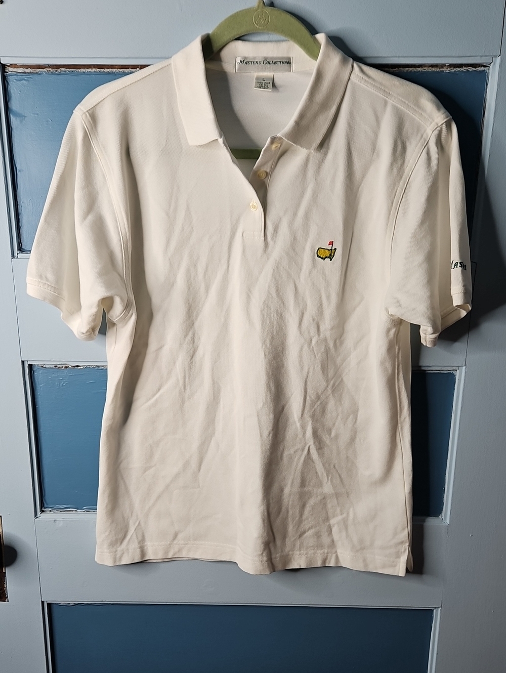 Masters Collection White Golf Polo with Yellow Embroidered Logo Large